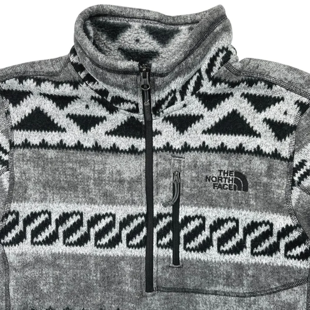 The North Face Men's Gray Aztec Tribal 1/4 Zip Fleece Pullover Sweater Top Sz S